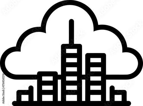A cloud over a city is depicted in a modern illustration with a chemical pollution line icon