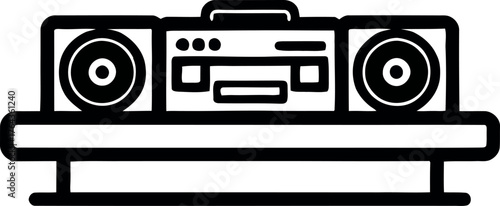Noise waves are emitted by a nightclub speaker system in this modern line icon illustration