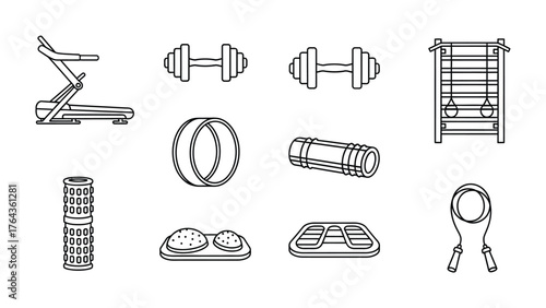 Fitness Essentials: This image showcases essential fitness equipment for a well-rounded workout routine. From weights to the treadmill, equipment to meet your health goals.