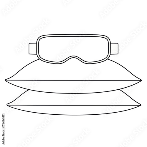 A modern illustration featuring a sleep mask and pillow symbolizing restful sleep line icon
