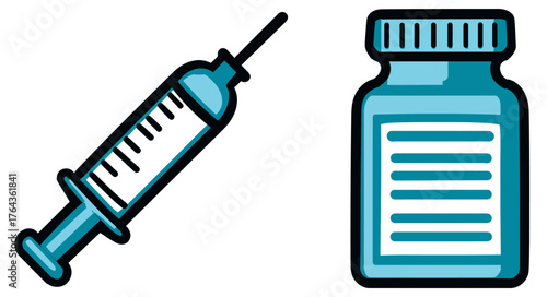 Medical illustration represents pharmaceutical treatments and vaccination procedures for healthcare and science related concepts