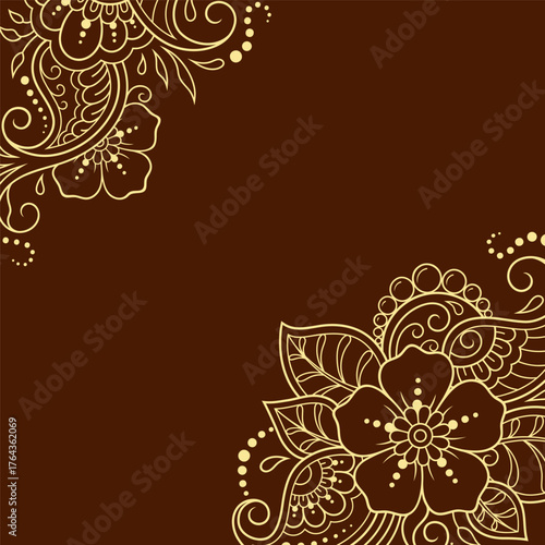 Frame in eastern tradition. Stylized with henna tattoos decorative pattern for decorating covers for book, notebook, casket, magazine, postcard and folder. Flower border in mehndi style.