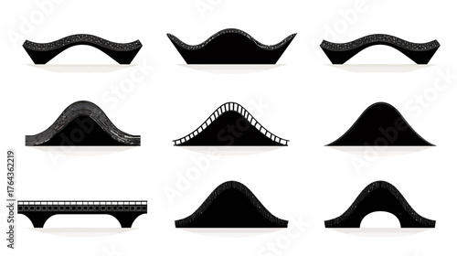 Black and White Woodcut Style Icons of Hydroelectric Power from the Retro Dam Illustrations Collection