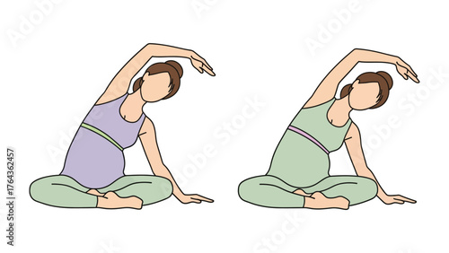 Prenatal Yoga: A serene depiction of two expecting mothers gently practicing yoga poses, highlighting the calm strength and mindful exercises beneficial for maternal wellness.