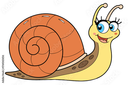 Cheerful Cartoon Snail with Big Eyes and Smiling, Illustration Perfect for Children's Designs and Educational Resources
