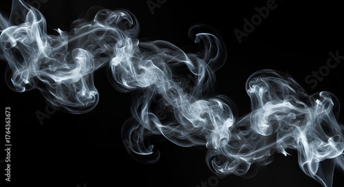 A whirlwind of white smoke clubs on a black background with copy space. For use as a background, banner, template for advertising, websites.