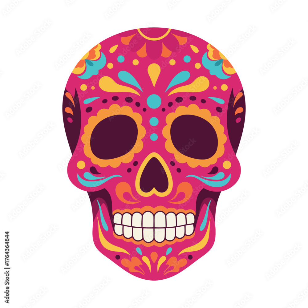 Fototapeta premium Vibrant Pink Sugar Skull Calavera Day of the Dead Icon