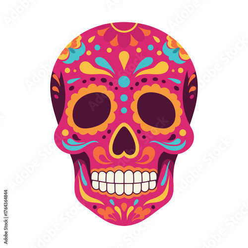 Vibrant Pink Sugar Skull Calavera Day of the Dead Icon
