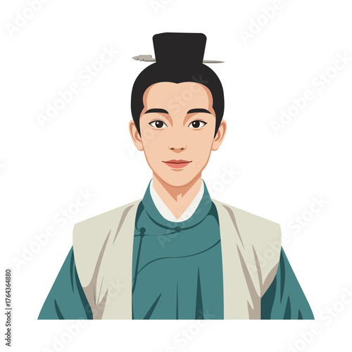 Young Chinese historical character avatar portrait vector illustration