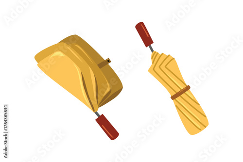 Folded Rain Umbrella Graphic. Yellow Umbrella Set. Closed Yellow Umbrellas. Folded Yellow Umbrella Illustration