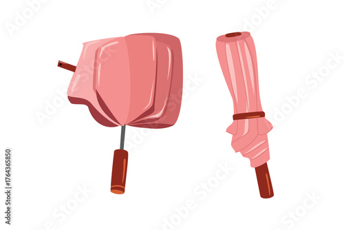 Compact Pink Umbrella Design. Closed Pink Umbrellas Vector. Folded Pink Umbrella Illustration