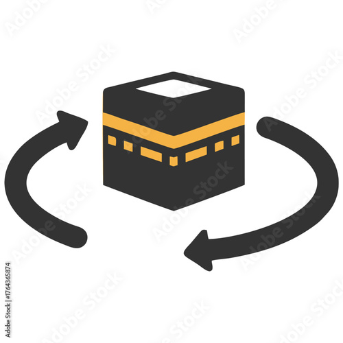 This striking icon depicts the Kaaba, the holiest site in Islam, surrounded by rotation arrows, symbolizing pilgrimage and tawaf. The minimalist design and symbolic imagery