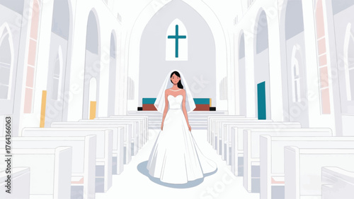 A Beautiful Bride In Church Illustrator Artwork Banner Background Design Template 