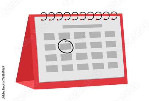 Calendar with circle mark date. Hand drawn desk calendar, timetable or schedule page, highlighted important day, deadline, business meeting. Planning or time management icon. Flat vector illustration
