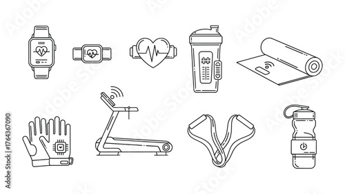 Fitness Equipment Essentials: A minimalist depiction of essential fitness gear, arranged neatly to inspire a workout session and represent the core tools for a balanced approach to wellness.