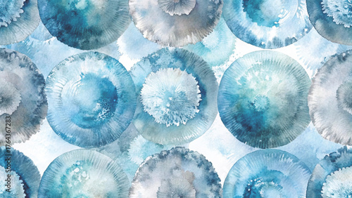 Seamless pattern of watercolor radial rings with hollow centers
