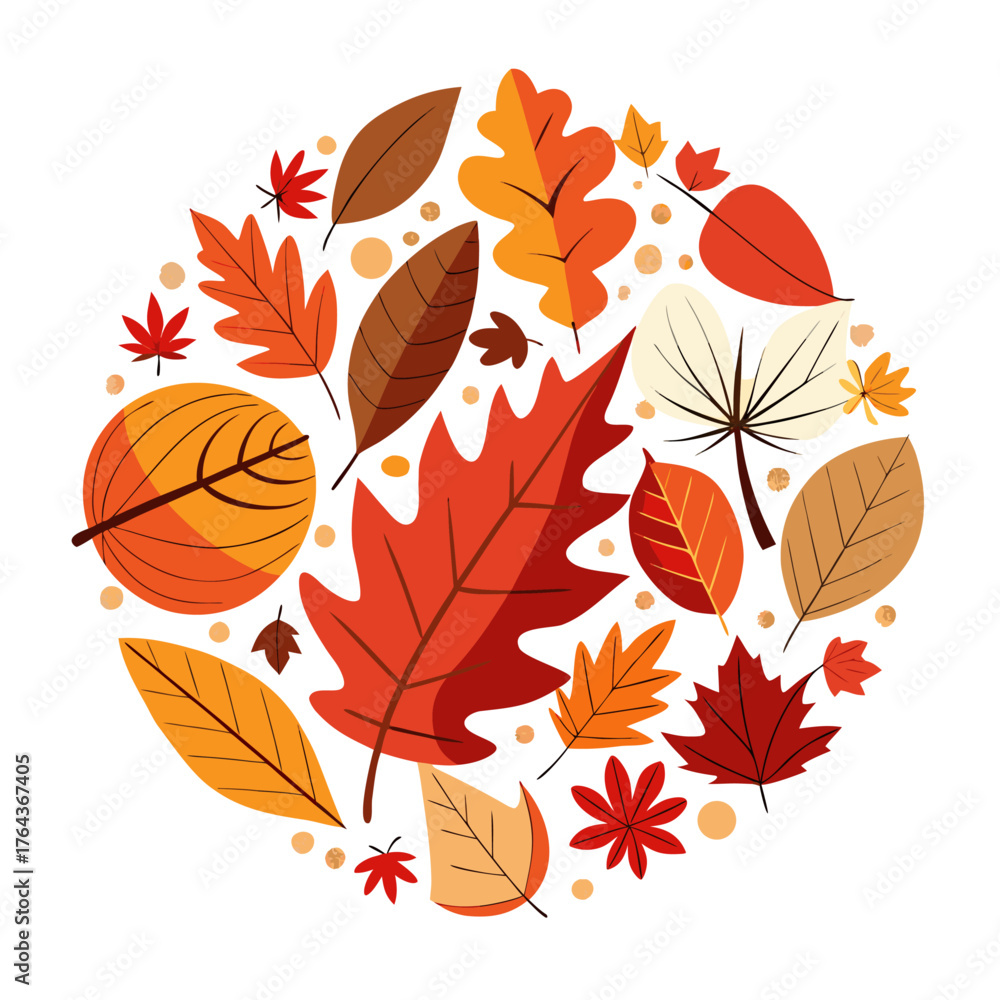 Fototapeta premium Autumn Leaf Circle – Colorful Fall Foliage in Decorative Round Composition