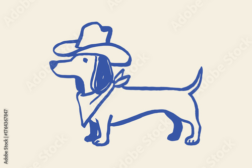 Dachshund cowboy minimalist sketch vector illustration