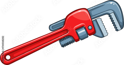 Illustration of a red and gray pipe wrench tool.