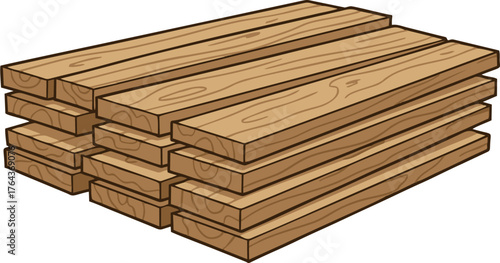 Stack of wooden planks for construction or woodworking projects.