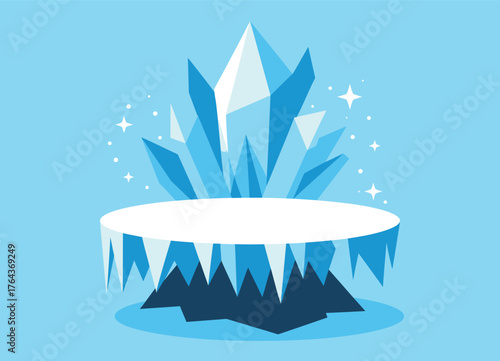Frozen Ice Podium with Glowing Snowflakes and Winter Theme Design for Holiday Events, Award Ceremonies, or Seasonal Backgrounds with a Magical Arctic Atmosphere