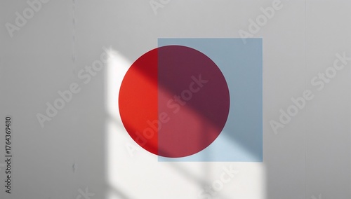 Free Download Soft diagonal shadows creating glow on translucent blue square overlapping red circle on white wall - GFXLoad