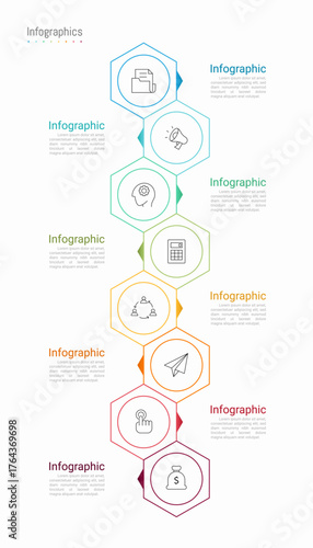 Infographic 8 options design elements for your business data. Vector Illustration.