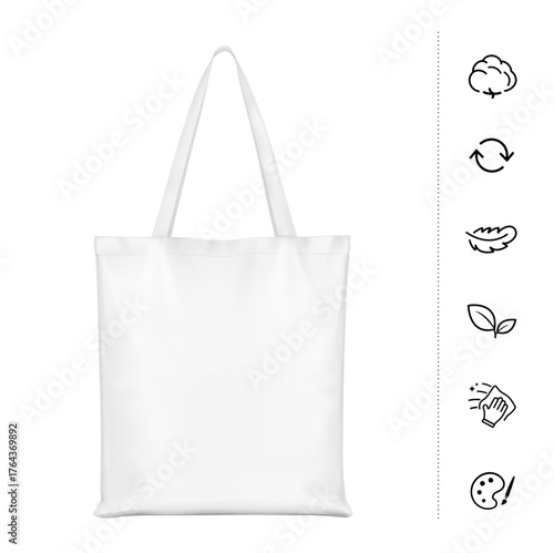Canvas tote bag for shopping mockup. Vector illustration isolated on white background. Can be use for your design. EPS10.
