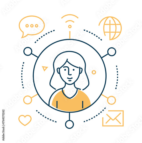 Design woman communication connection network social media internet global contact message wifi love email verctor art illustration png
