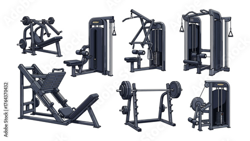 Gym Equipment Collage: An array of state-of-the-art gym equipment, meticulously arranged, representing the diverse tools for physical fitness and strength training.