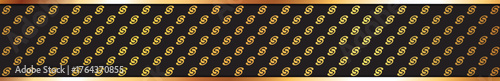 long black colored ribbon banner with vintage pattern and gold frame	