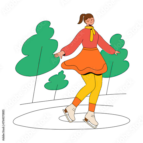 Design woman skating winter sport ice skating figure skating skating rink ice rink skating season winter fun verctor art illustration png
