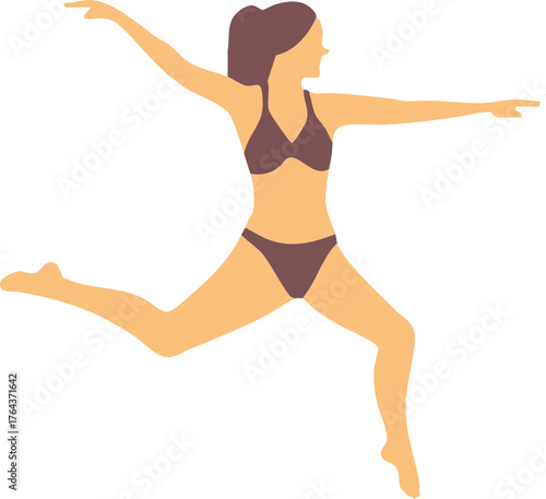 Fitness woman in swimsuit performing exercise pose on white background