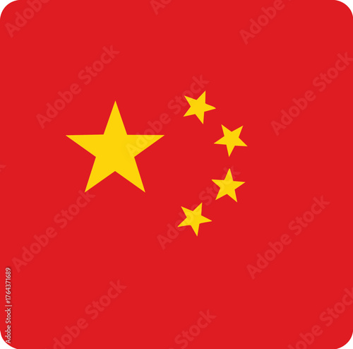 China national flag vector icon with five star pattern on red field