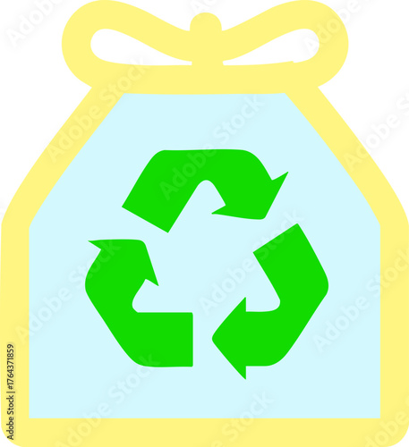 Recycling bag vector icon with green reuse symbol on white background