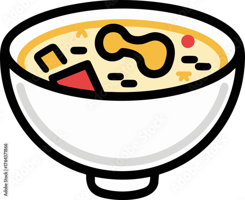 Noodle soup bowl vector icon with tasty ingredient on white background