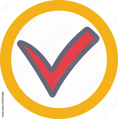 Checkmark inside yellow circle vector icon for approval and confirmation