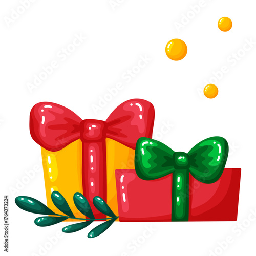 Wrapped Christmas Gifts with Green Holiday Sprig