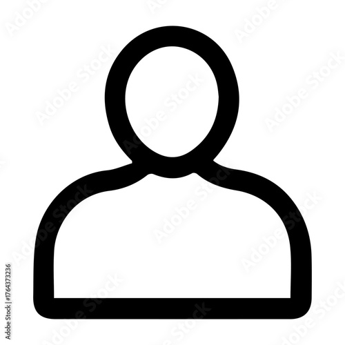 A man's head and shoulders are drawn in black. The man's head is large and his shoulders are small