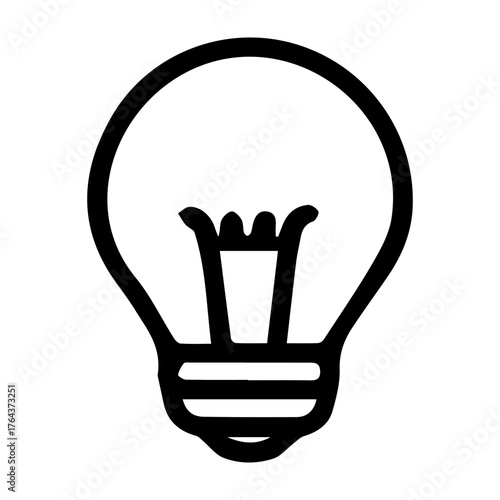 A light bulb is shown in a black and white drawing. The light bulb is lit up, and it is the main focus of the image. Concept of brightness and illumination