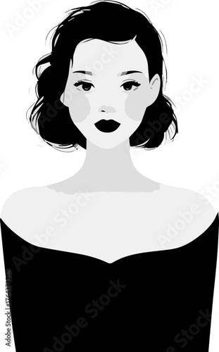 Woman with a black dress and a red lipstick. She has a very nice look