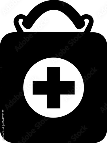 Black and white medical bag with a red cross on it. The bag is designed to be used by medical professionals