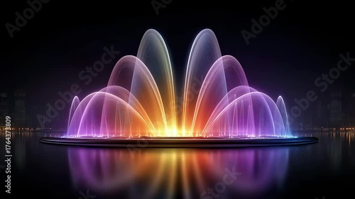 City Night Water Screen Light Show Splendid Bloom