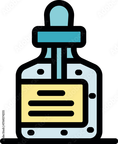 Glass bottle with dropper containing essential oil or medicine, featuring blank label for customization