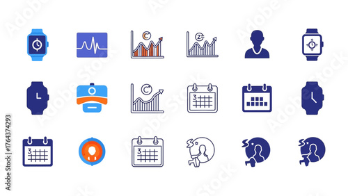 Fitness Tracker Icons: A visually informative collection of fitness tracker icons, designed to represent various health and wellness metrics.