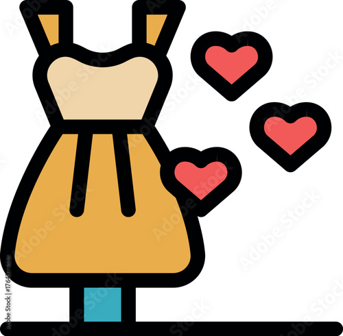 Short yellow dress with hearts symbolizing love, affection, and passion for fashion