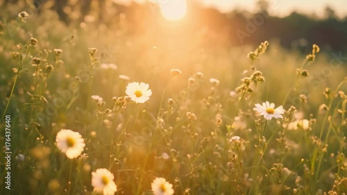 Golden Hour Field Flowers in Slow Motion