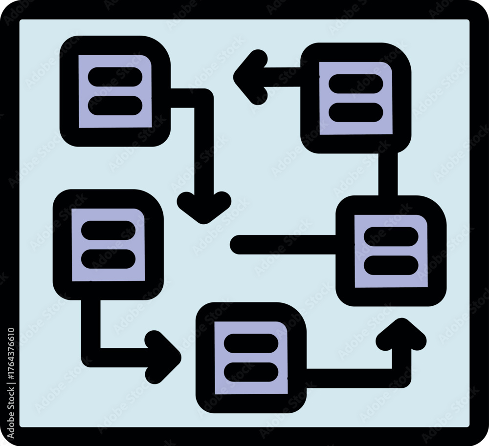 Fototapeta premium Algorithm flowchart representing data processing, featuring interconnected blocks and directional arrows illustrating the workflow
