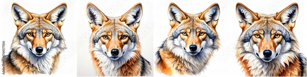 Obraz premium Coyote artistic drawing created with bright colored pencils and realistic shading.