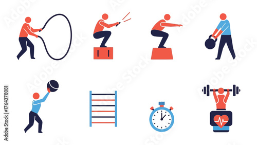 Fitness Icons: An array of colorful icons showcases various fitness exercises, promoting a healthy and active lifestyle through visual representation. 